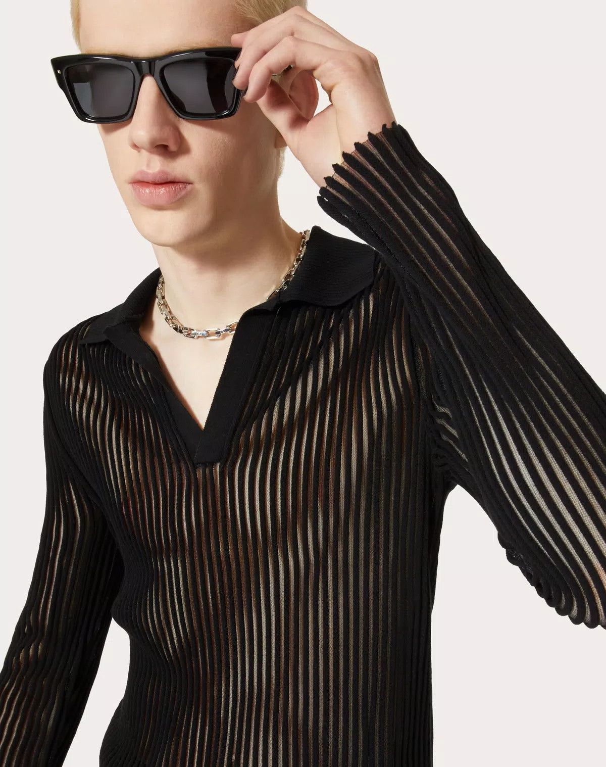 Valentino oc11z0625 Cotton Knit Long Sleeve Polo Shirt in Black Size US L / EU 52-54 / 3 - 5 Thumbnail