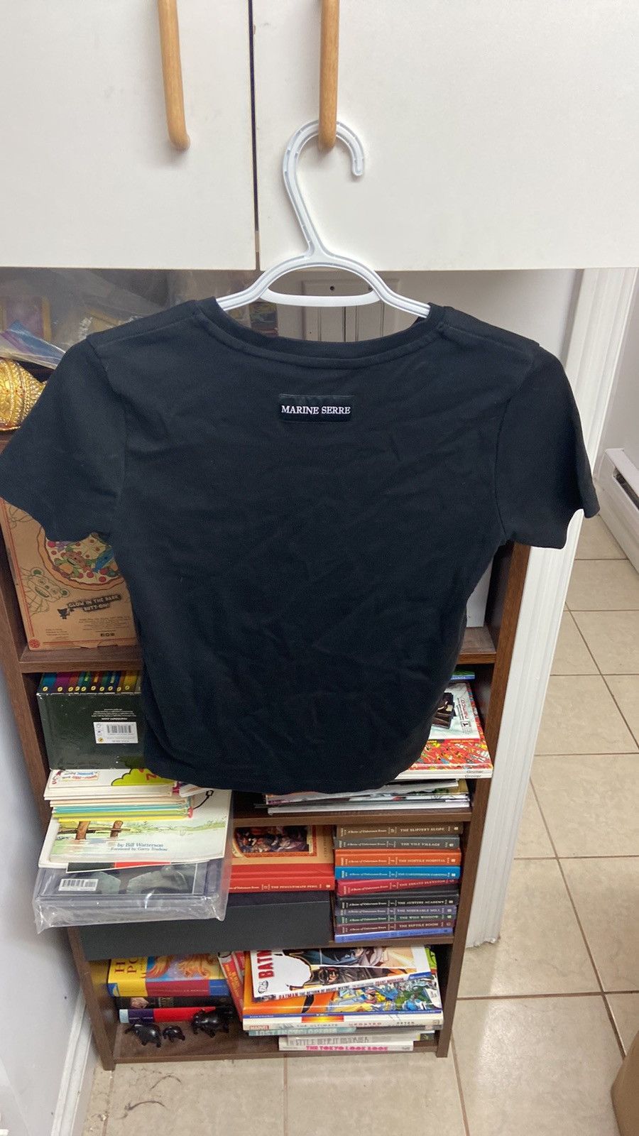 Marine Serre Marine Serre Black Short Sleeve Tee w/ Embroidered Moon Logo Size M / US 6-8 / IT 42-44 - 2 Thumbnail