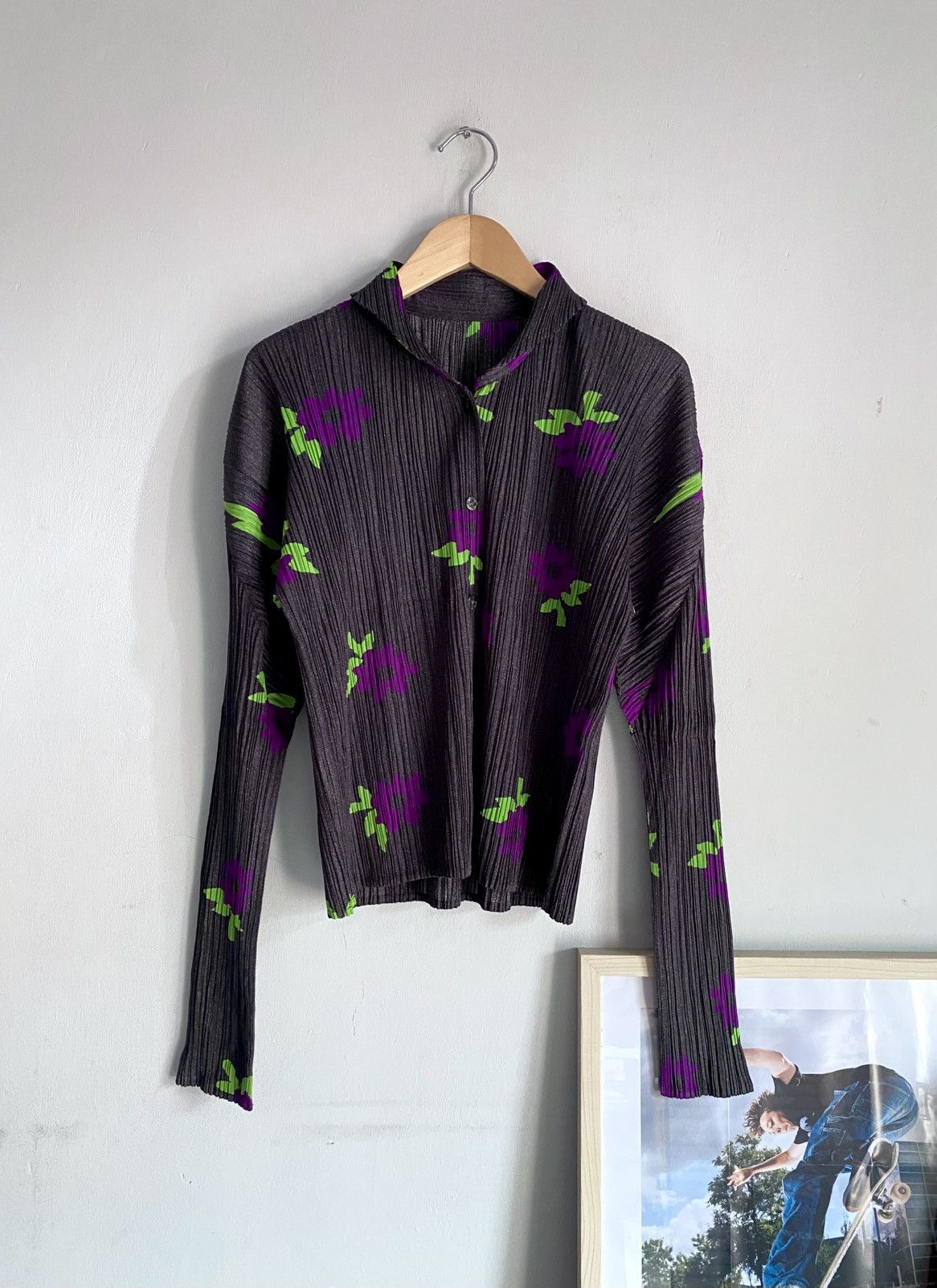 Pleats Please Pleated Issey Miyake L/S Shirt Cardigan Flower