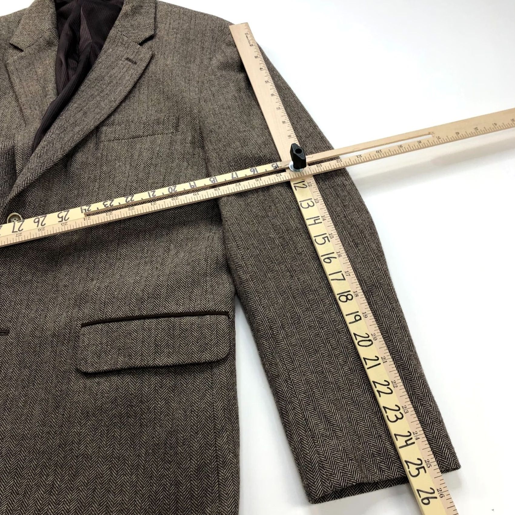 Tasso Elba Tasso Elba Sport Coat Jacket Brown Herringbone Wool-Blend Notch Lapel 2-Button 4-Button Sleeve Double-Vented Regular L Mens Size US L / EU 52-54 / 3 - 7 Thumbnail