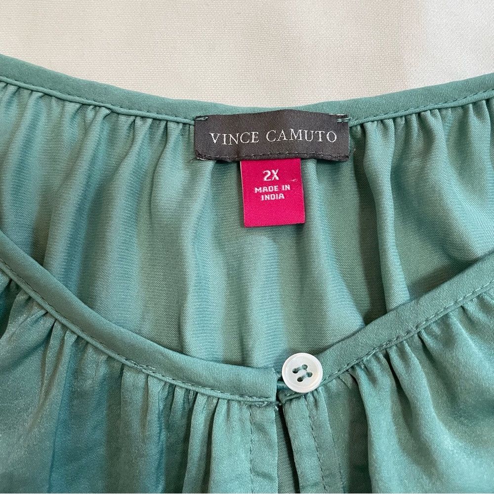 Vince Camuto NWT New $89 Vince Camuto Keyhole Rumple Satin Teal Blouse S Size XXL / US 16-18 / IT 52-54 - 7 Thumbnail