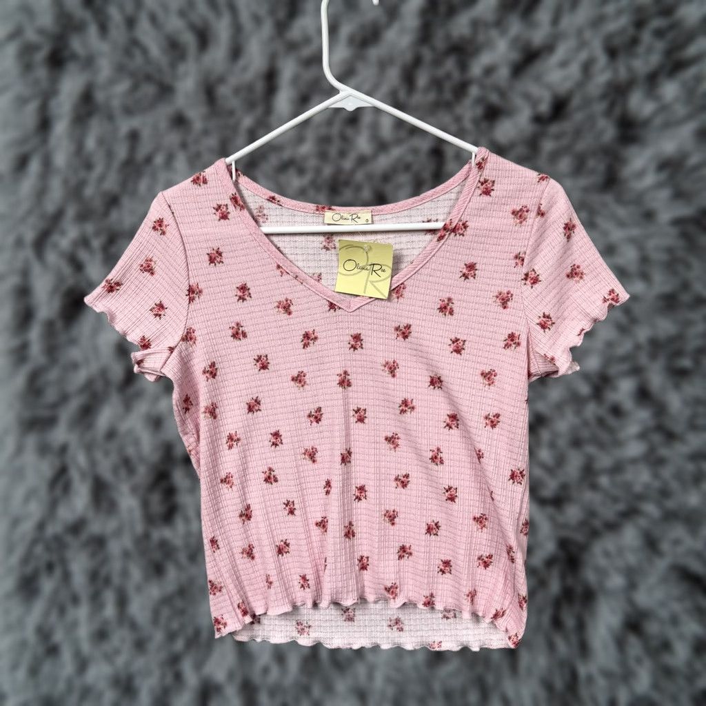 Vintage Olivia Rae T-Shirt M Floral Cropped Lettuce Trim Romantic Fairycore Coquette Size M / US 6-8 / IT 42-44 - 1 Thumbnail