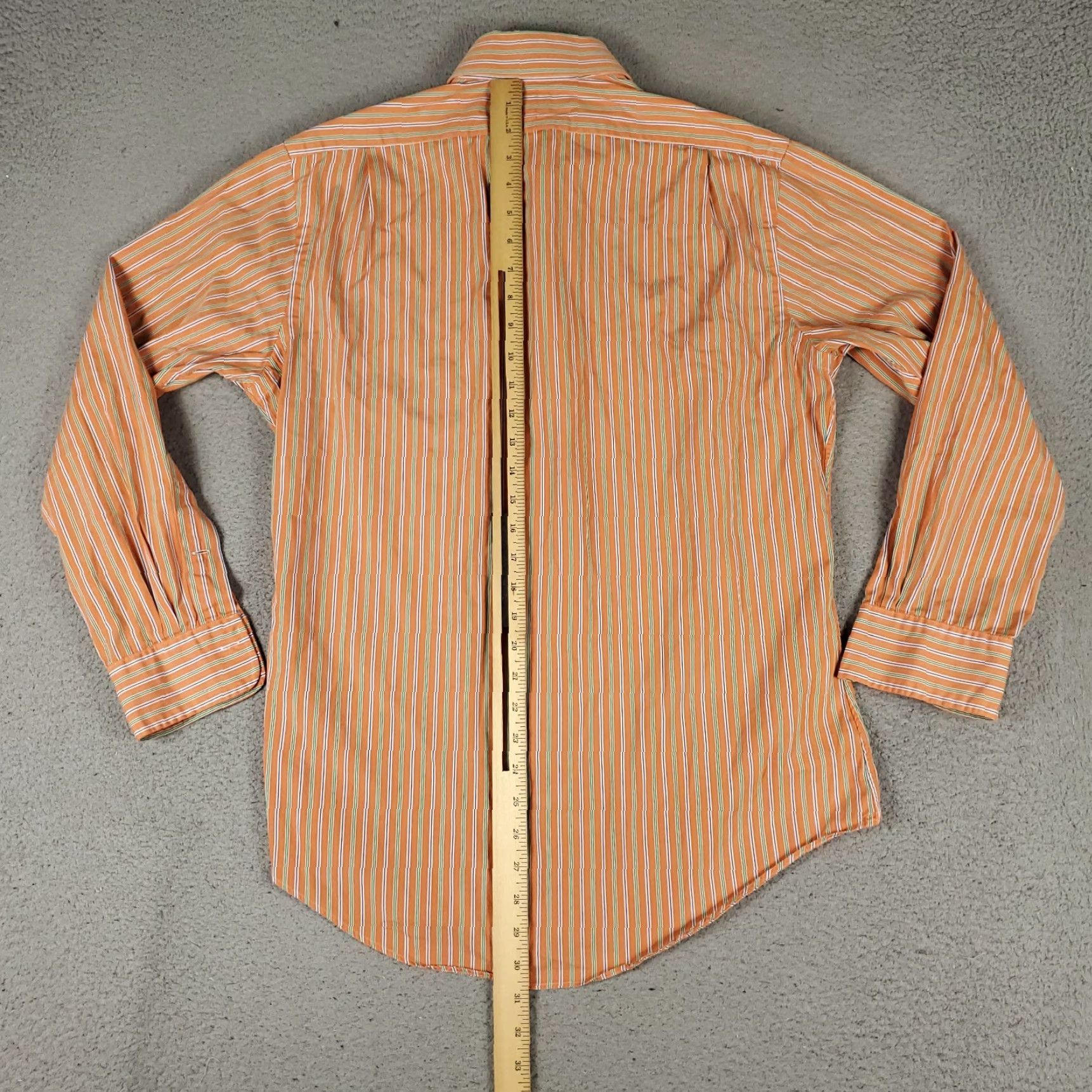 Ralph Lauren VINTAGE Ralph Lauren Dress Shirt Mens 15.5 Long Sleeve Orange Striped Cotton Business Casual Formal Size 40R - 6 Thumbnail