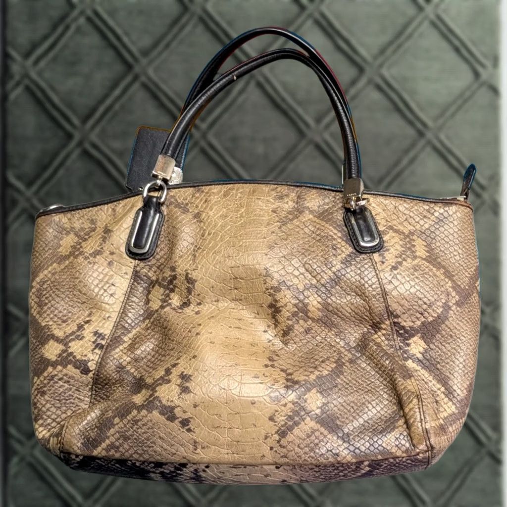 Coach Coach Shoulder Tote Hand Bag Faux Leather Python Snakeskin Embossed Purse Strap Size ONE SIZE - 1 Thumbnail