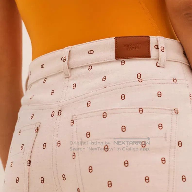 Hermes Hermes Brown and White Pig Nose Printed Denim Pants Size 24" / US 00 / IT 34 - 7 Thumbnail
