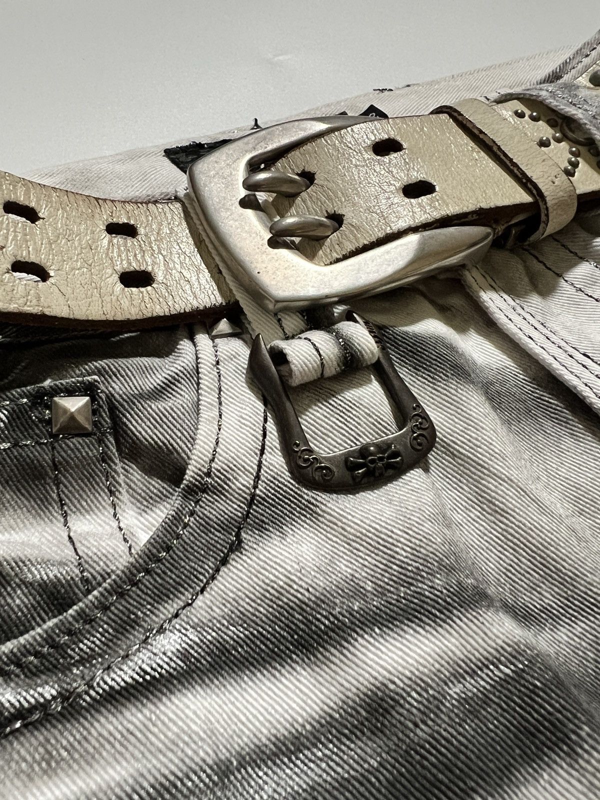 Japanese Brand Xfrm Silver Glitter Waxed Bootcut Jeans Y2K Japanese Brand Size US 31 - 10 Thumbnail