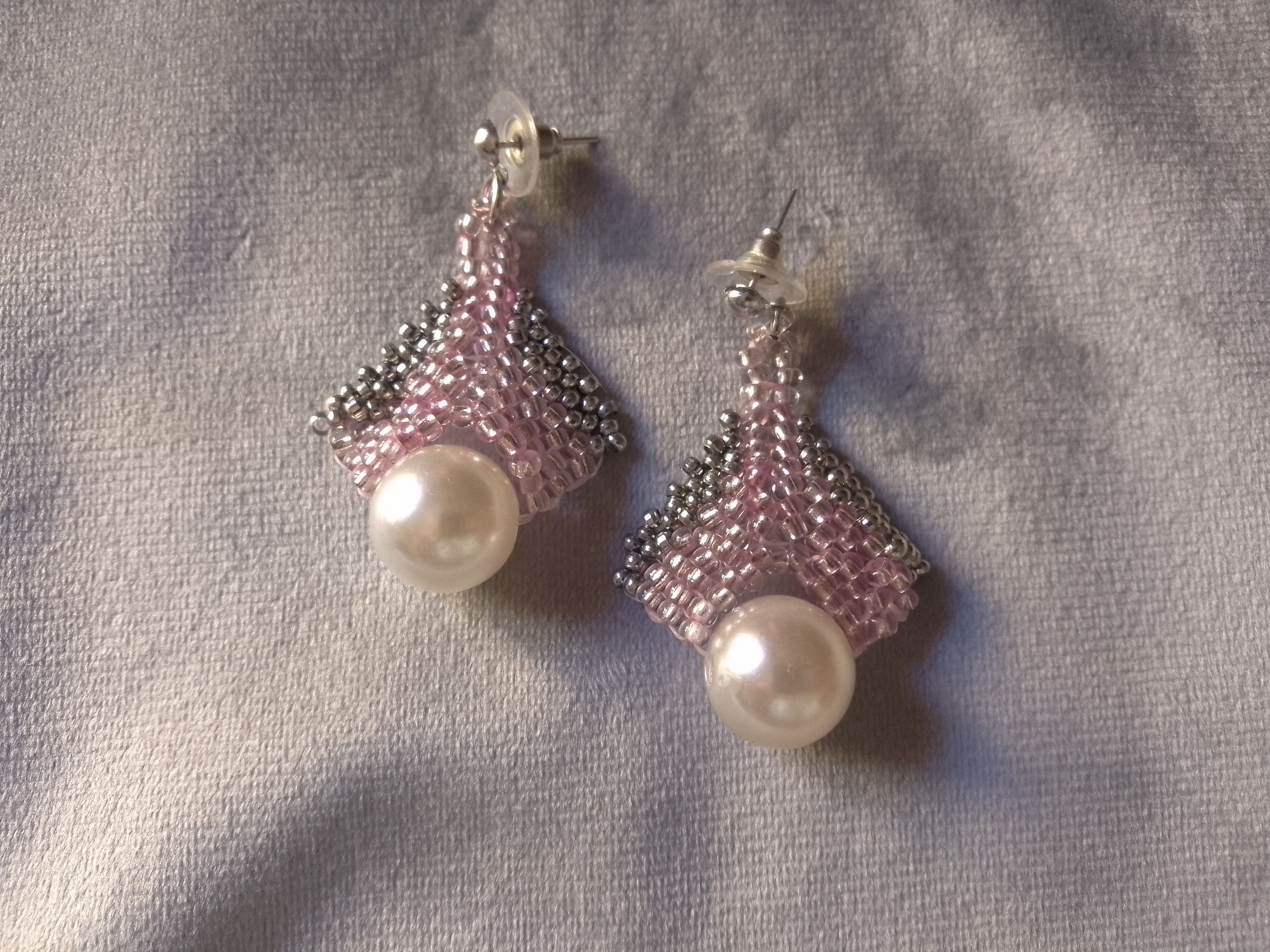 Handmade Earrings. Pearl. Geometrical. Elegant. Pink glass Size ONE SIZE - 1 Thumbnail