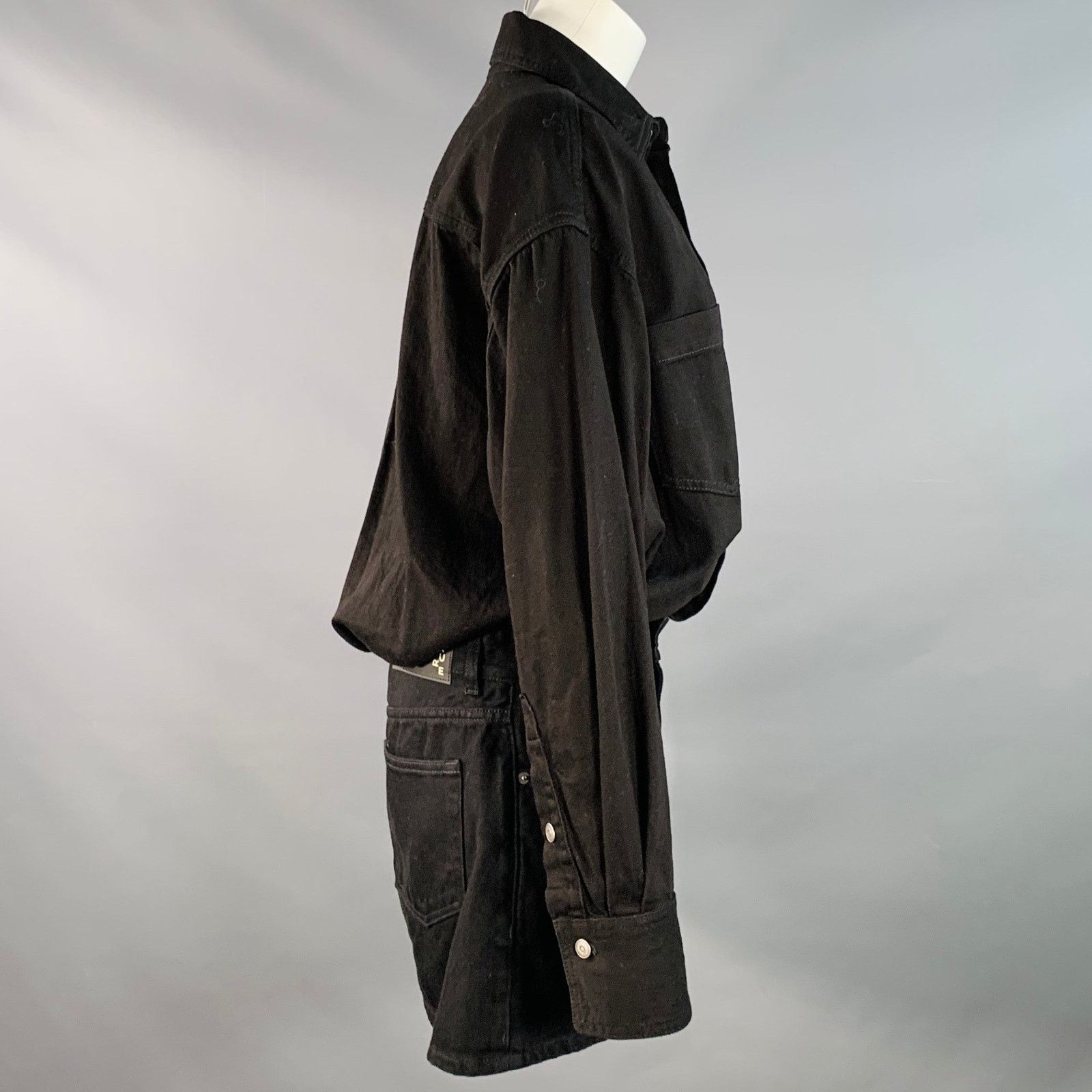 HAIKURE Size S Black Cotton Twill Long Sleeve Shirt Dress