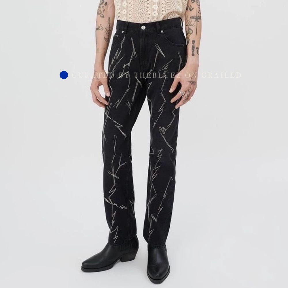 Our Legacy Black Lightning Bolt Print Denim Pants Size US 32 / EU 48 - 1 Thumbnail