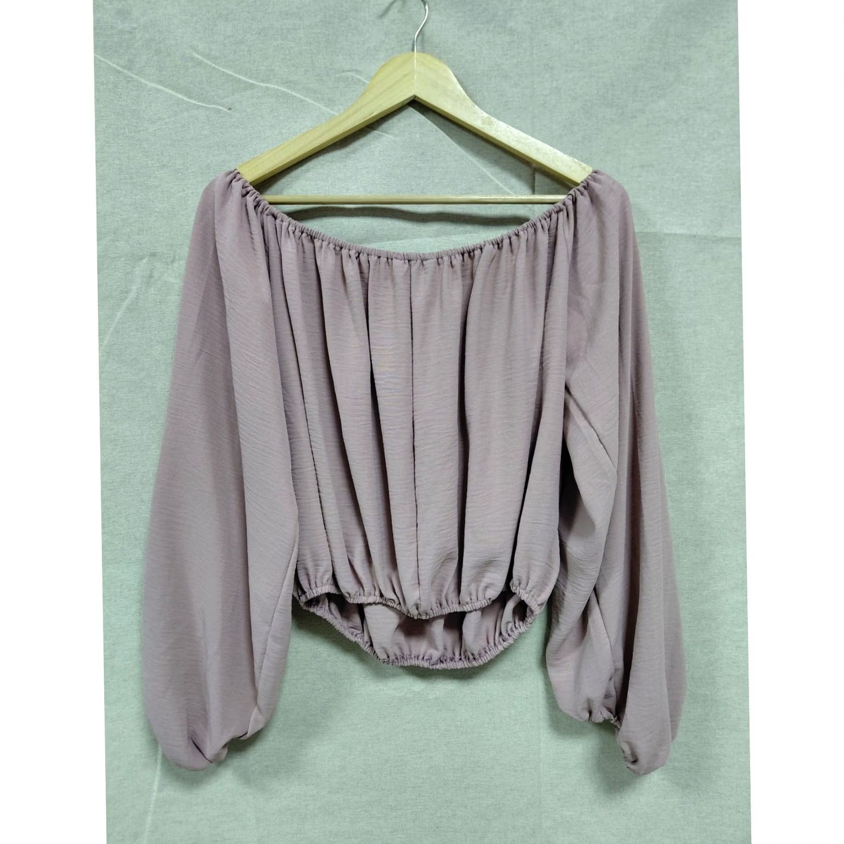 Vintage Stunn'd Blouse Mauve Solid Long Sleeve Women Size M Off-Shoulder Size M / US 6-8 / IT 42-44 - 2 Thumbnail