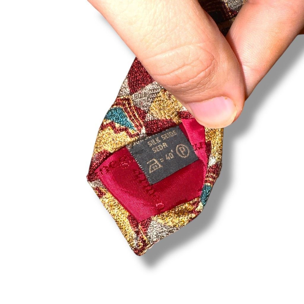 Ermenegildo Zegna Ermenegildo Zegna Red & Gold Abstract 100% Silk Handmade in Size ONE SIZE - 5 Thumbnail