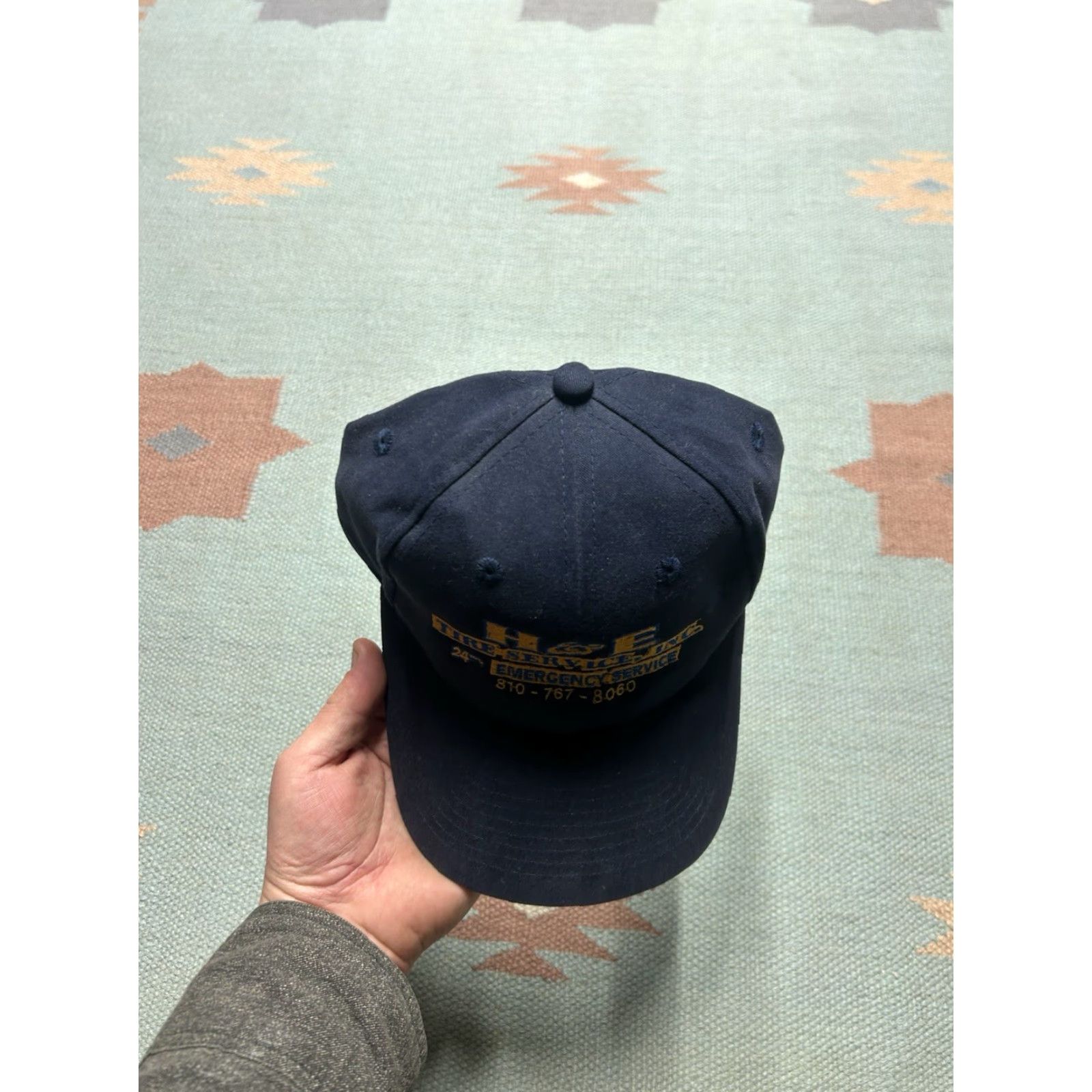 Vintage VINTAGE SnapBack hat cap H&E tire services Flint Michigan blue yellow adjustable Size ONE SIZE - 3 Thumbnail