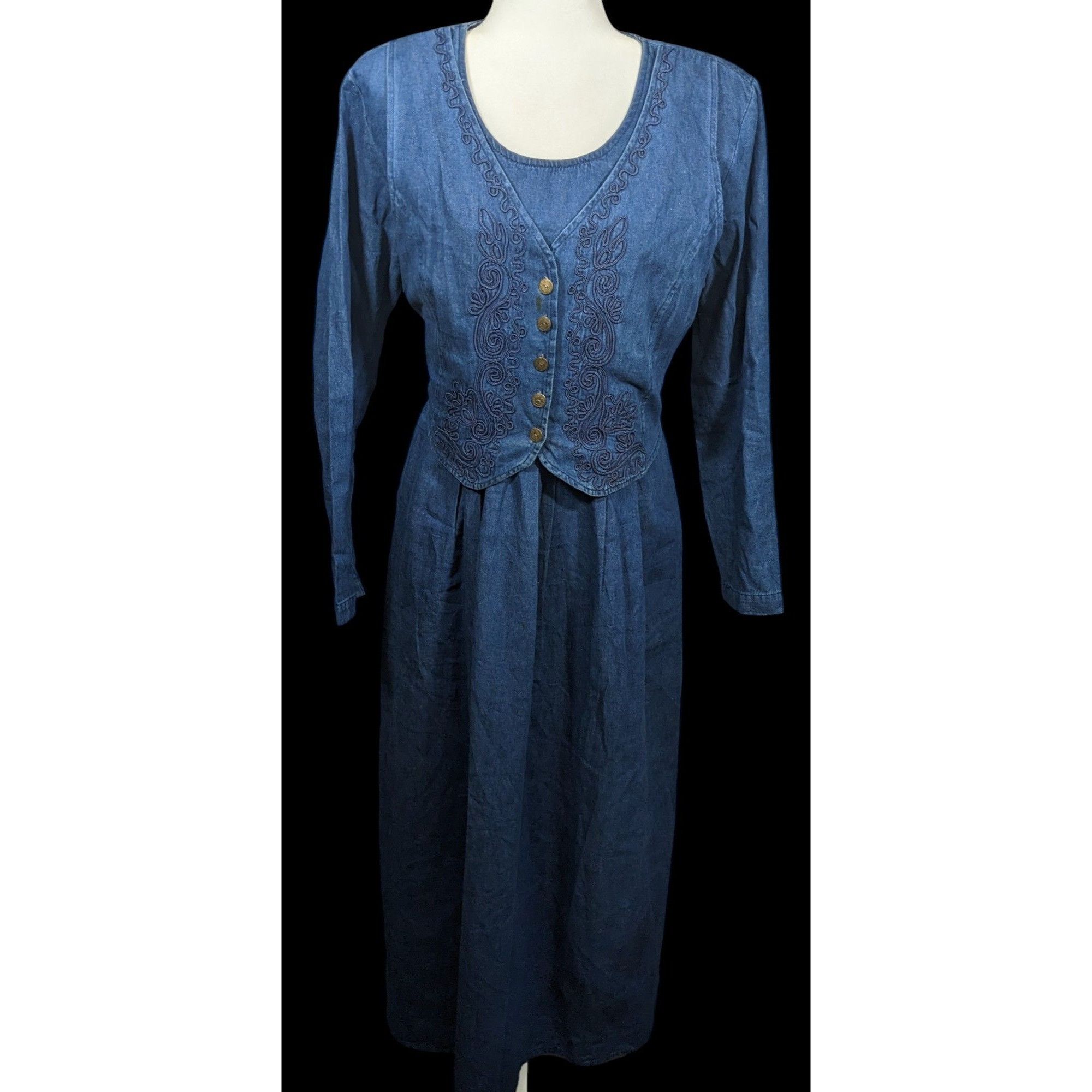 Other Vintage 90s Carol Anderson Denim Maxi Dress With Attached Ve Size XL / US 12-14 / IT 48-50 - 1 Thumbnail