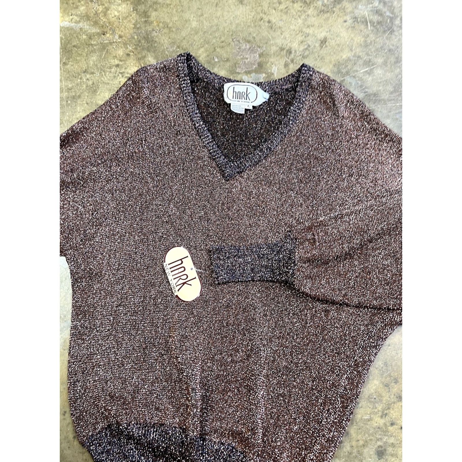 Vintage VINTAGE Hark New York Blouse Mens? Womens? Brown Metallic Sheer Knit Long Sleeve V-Neck L Size L / US 10 / IT 46 - 6 Thumbnail