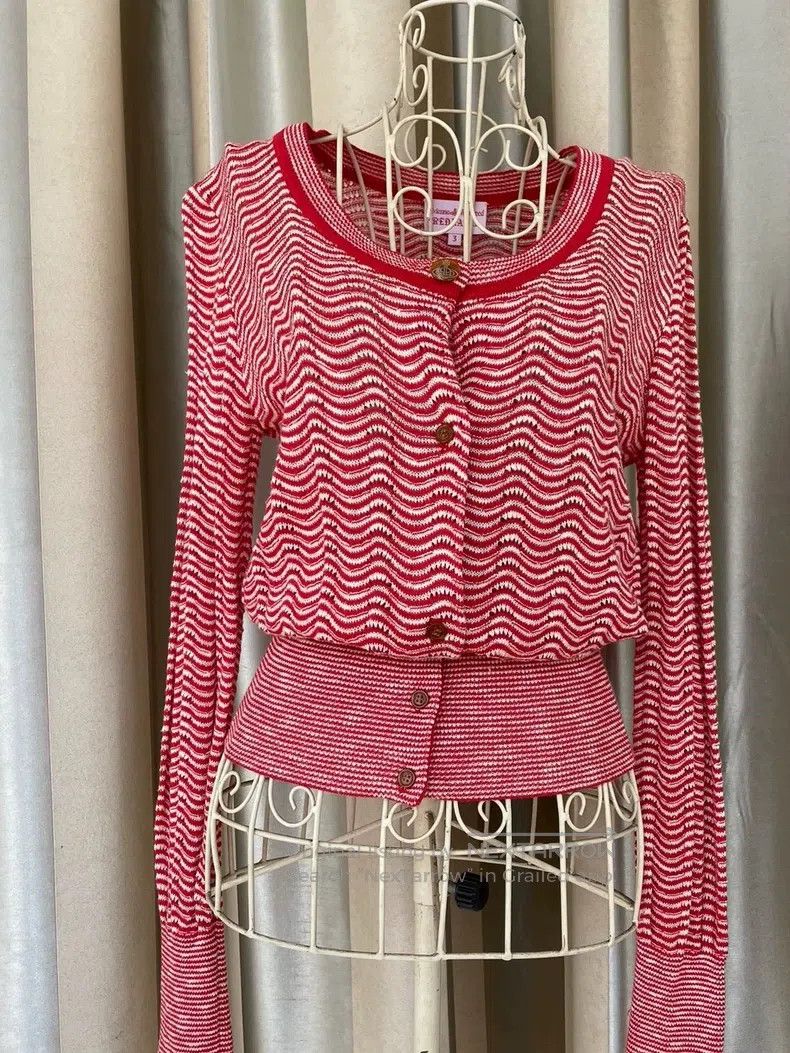 Vintage vintage Vintage Striped Open Front Knit Top Size L / US 10 / IT 46 - 1 Thumbnail