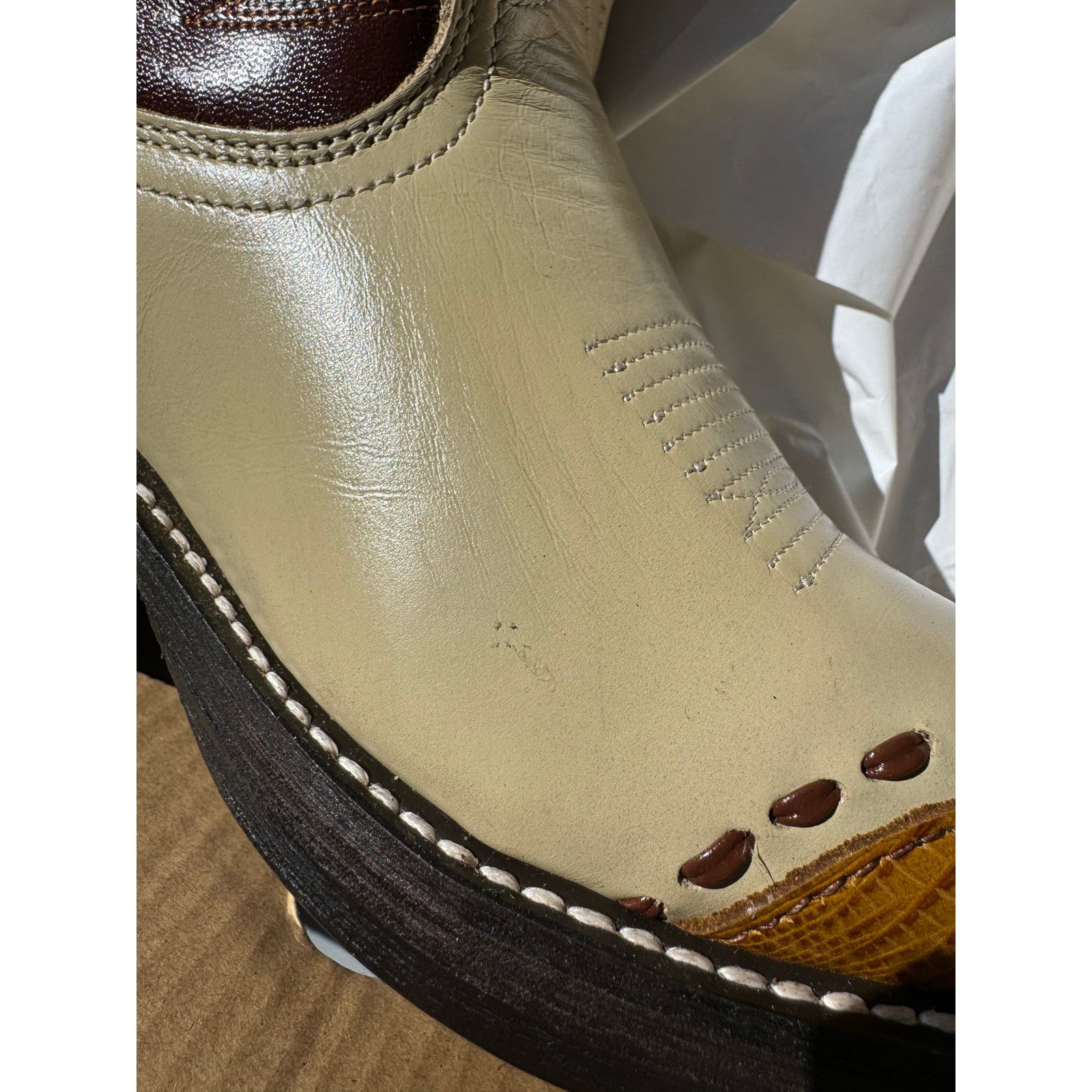 Cowboy Equipment Laredo Bone Lizard Print Wingtip Boots 61161 Size 8 Size US 8 / EU 41 - 11 Thumbnail