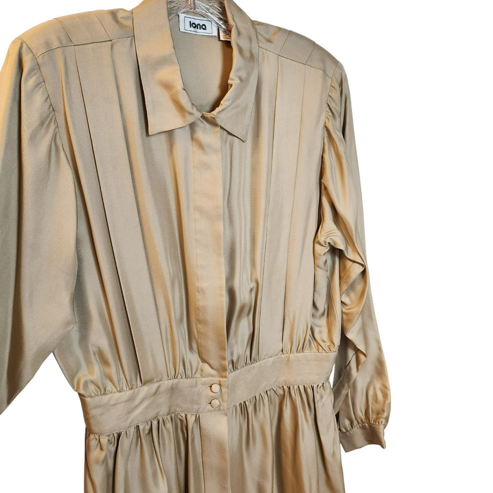Other Iona Silk Shirt Dress 16 | 100% Silk | Gold Satin | Long Sl Size XXL / US 16-18 / IT 52-54 - 8 Thumbnail
