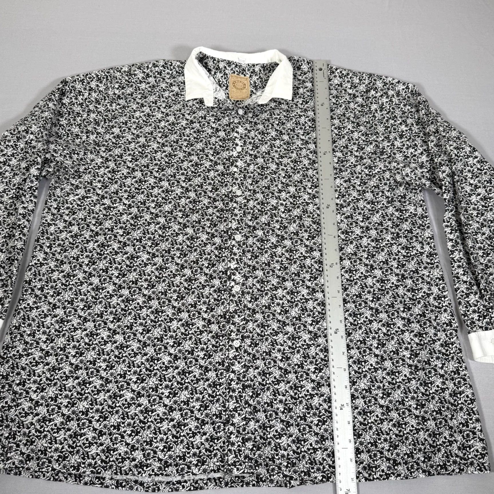 Vintage VINTAGE Wah Maker Shirt Black White Floral Paisley Button Up Long Sleeve Men's XL White Collar/ cuffs Western Theme Men's XL Size US XL / EU 56 / 4 - 6 Thumbnail