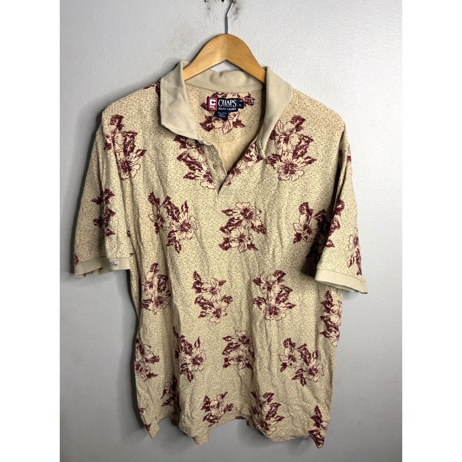 Chaps Chaps Ralph Lauren Polo Shirt Mens XL Beige Red Floral Print Casual Size US XL / EU 56 / 4 - 2 Thumbnail