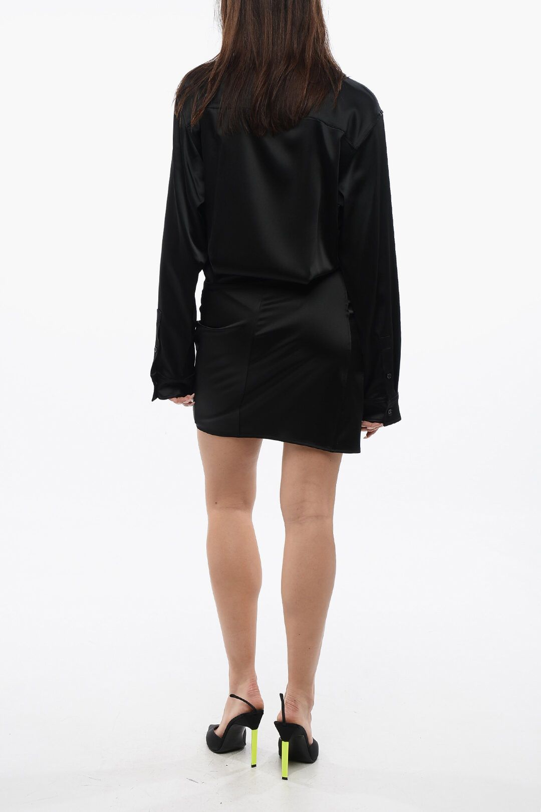 Off-White og1mm1125 Satin Twist Wrap Shirt Dress in Black Size S / US 4 / IT 40 - 2 Thumbnail