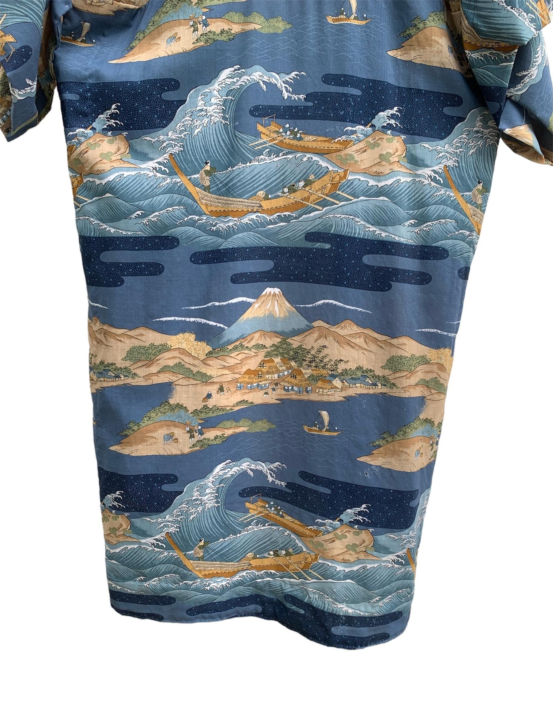 Komono Kimono Japanese Coastal Village Scane Design Size US L / EU 52-54 / 3 - 7 Thumbnail