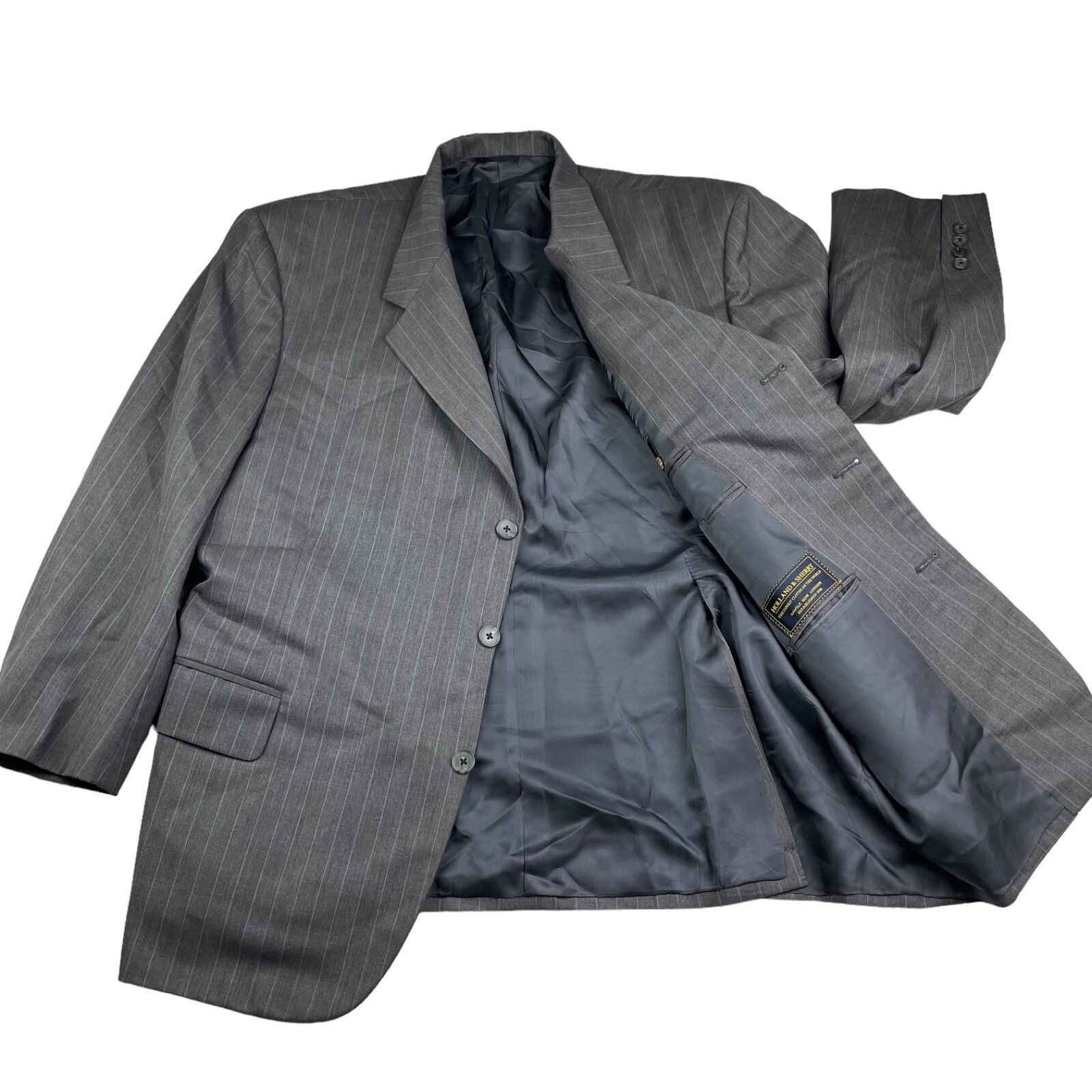 Holland & Sherry Holland & Sherry x Filo A Mano Men's Suit Gray/Blue Stripe • Size 48R - 3 Thumbnail