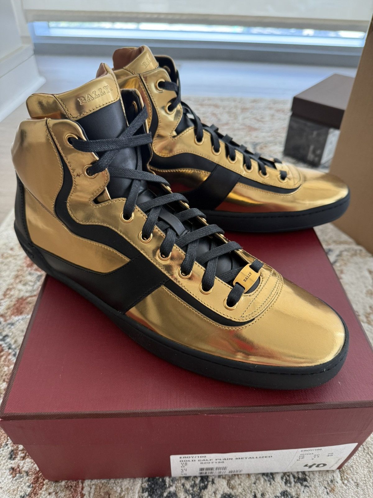 Bally Bally Gold Calf Plain Metallized Hi Tops Size US 12 / EU 45 - 5 Thumbnail