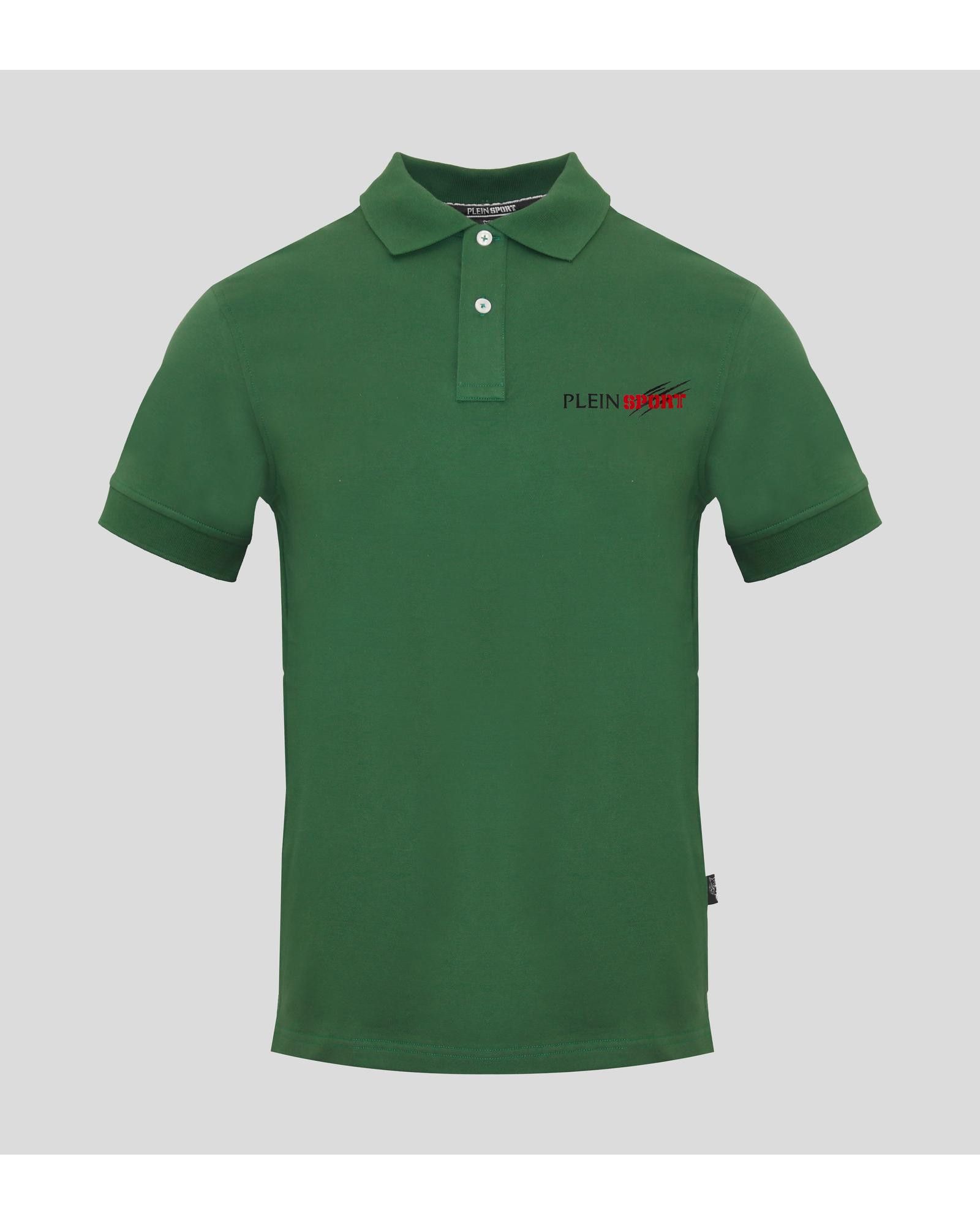 image of Philipp Plein Solid Short Sleeve Polo Shirt With Button Fastening in Green, Men's (Size Medium)