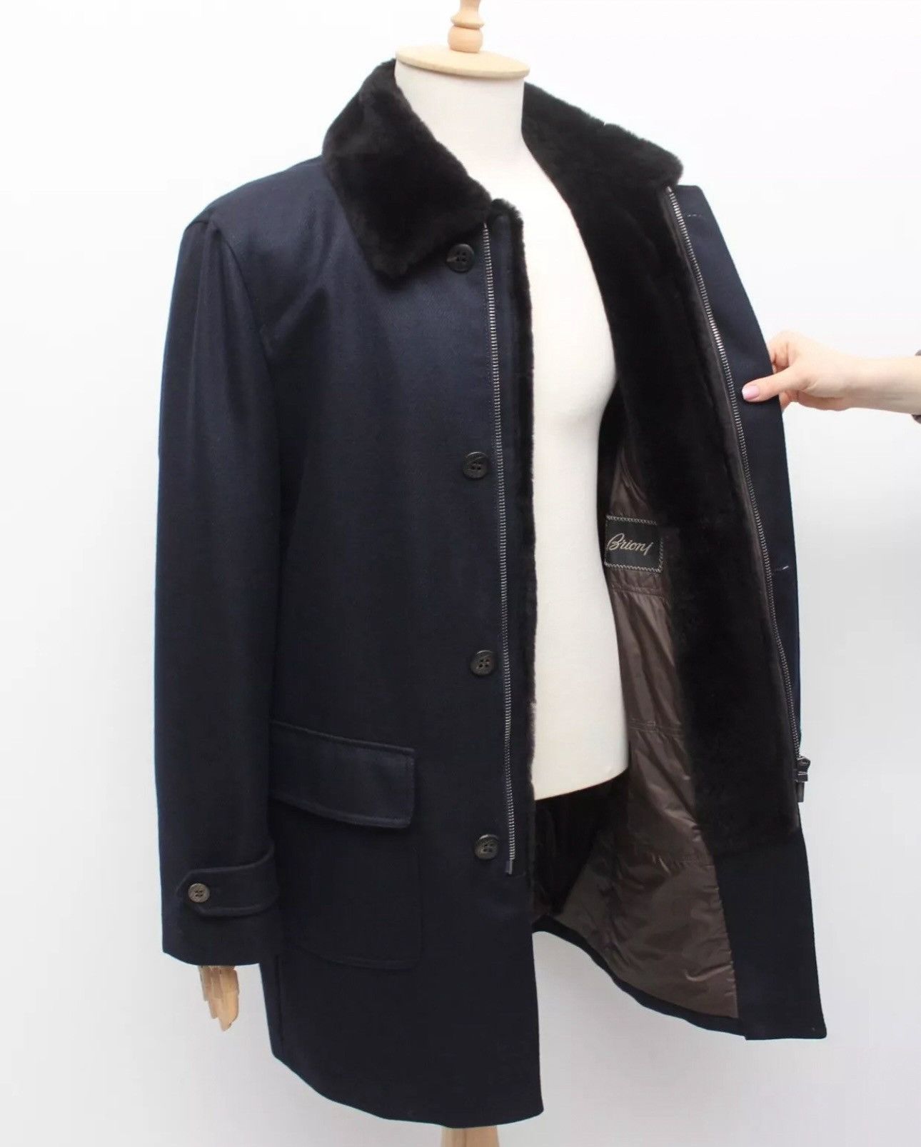 Brioni BRIONI Luxury Wool Long Navy Fur Collar Coat Overcoat fit XL Size US XL / EU 56 / 4 - 7 Thumbnail