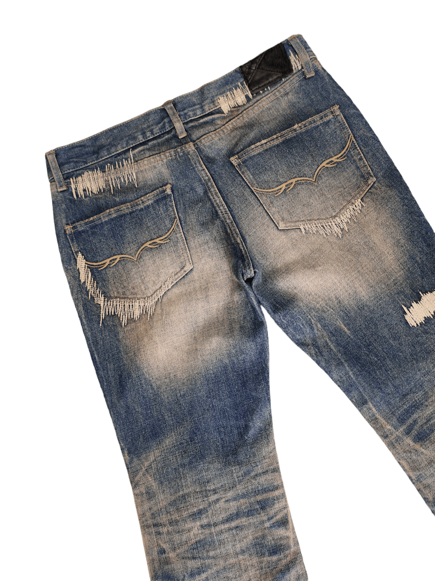 GOSTAR DE FUGA Flare Jeans Fuga Boro Sew Distress Faded Denim Bootcut Y2k Size US 31 - 13 Thumbnail