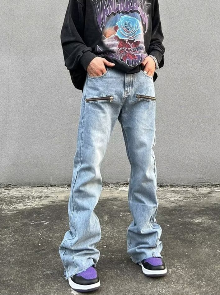 Japanese Brand × Jean Y2K Retro Washed Zipper Baggy Jeans Size US 34 / EU 50 - 1 Thumbnail