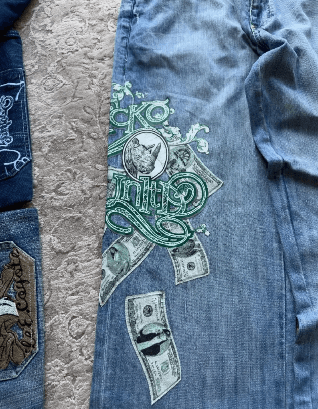Japanese Brand Letter Pattern Printed Baggy Jeans Size US 34 / EU 50 - 4 Thumbnail