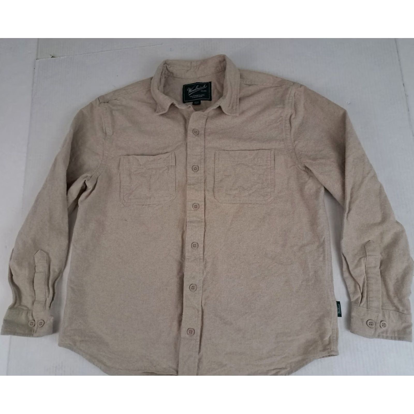 Vintage VINTAGE Woolrich Shirt L Beige Green Label Full Button Cotton size Size US L / EU 52-54 / 3 - 3 Thumbnail