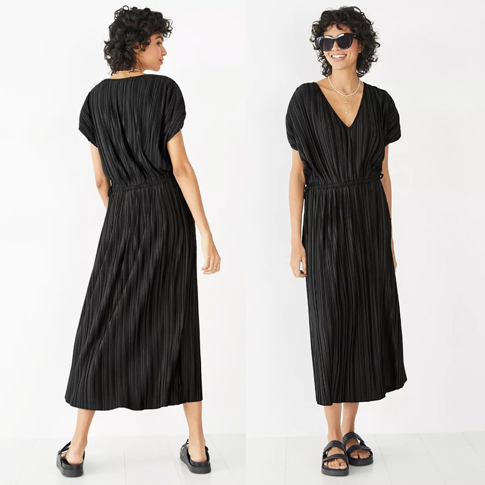 Hush Puppies Hush plisse pleated midi dress in black M Size M / US 6-8 / IT 42-44 - 2 Thumbnail