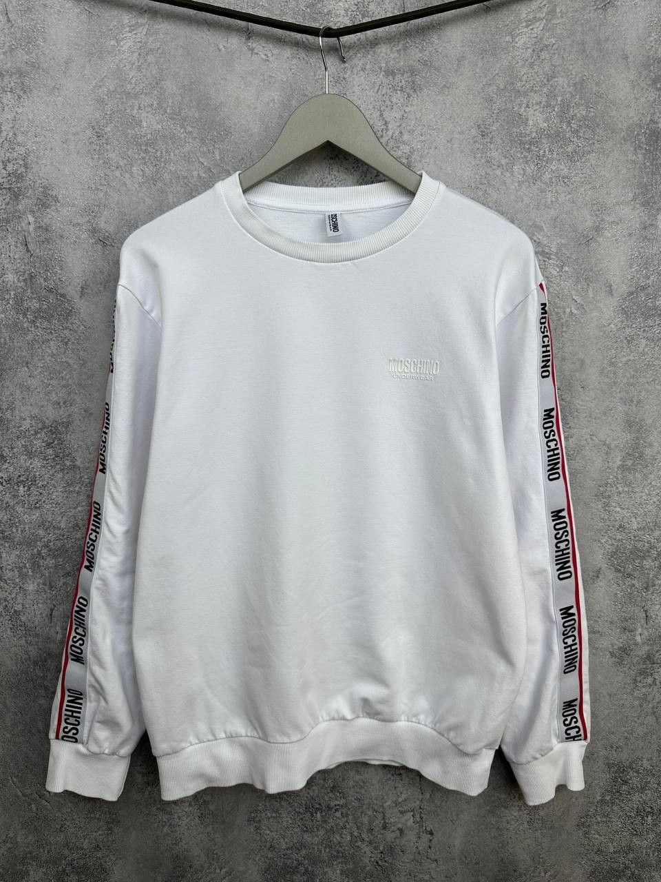 Moschino Moschino Crew Neck Sweatshirt White Logo Tape Stripe Sleeves Size US M / EU 48-50 / 2 - 1 Thumbnail