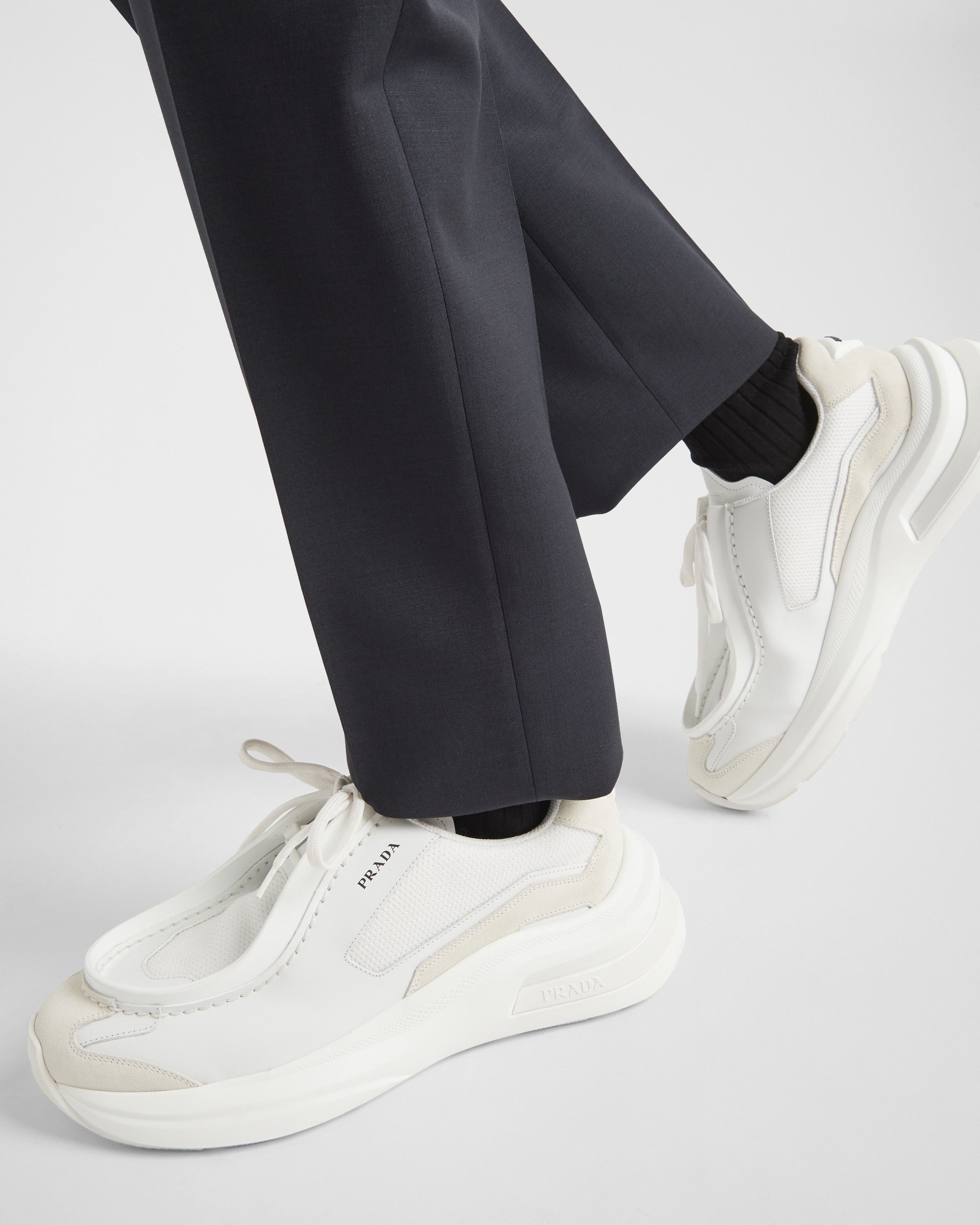 Prada o1la1rc1a0925 Panelled Leather Chunky Sneakers White/Ivory Size US 10 / EU 43 - 3 Thumbnail