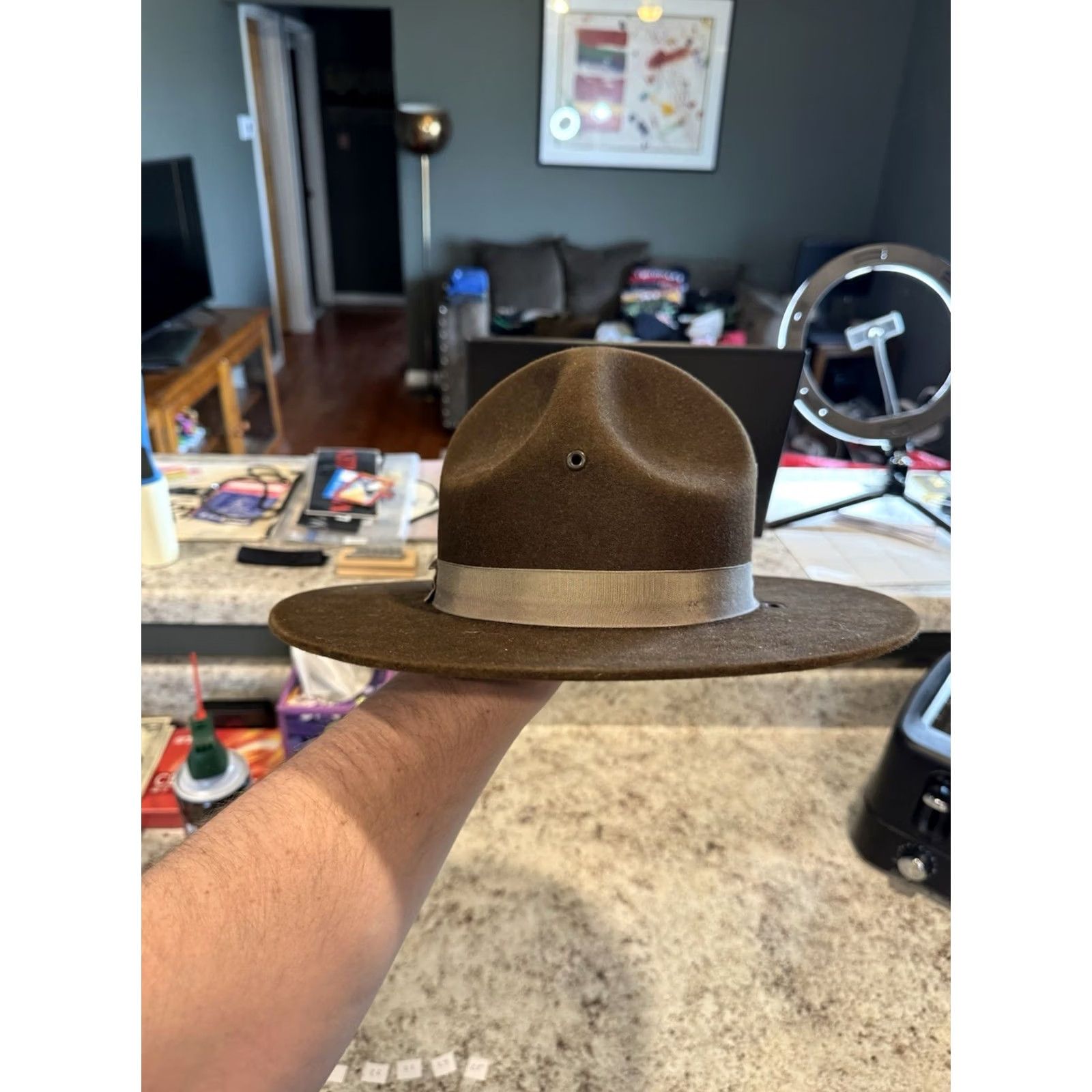 FELT VINTAGE Stratton Self Forming Drill Sergeant Instructor Wool Felt Hat 7 1/8 USA Size ONE SIZE - 4 Thumbnail