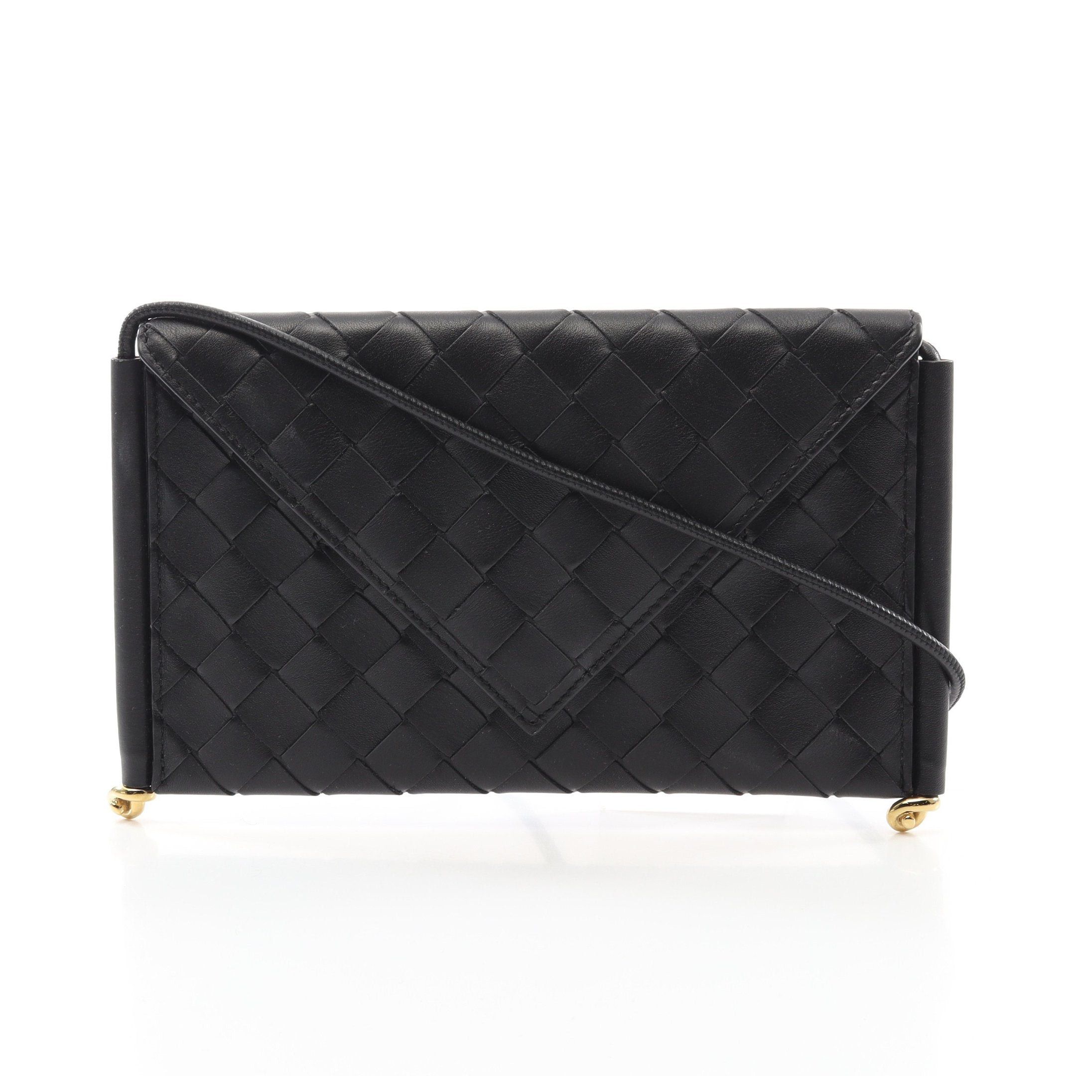 Bottega Veneta Intrecciato Phone Pouch Shoulder Bag Leather Black, Women's