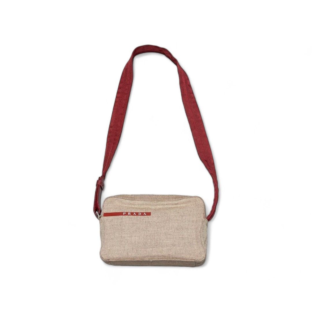 Prada Prada Sport - Canvas Red Leather Shoulder Bag Beige Camera Size ONE SIZE - 1 Thumbnail
