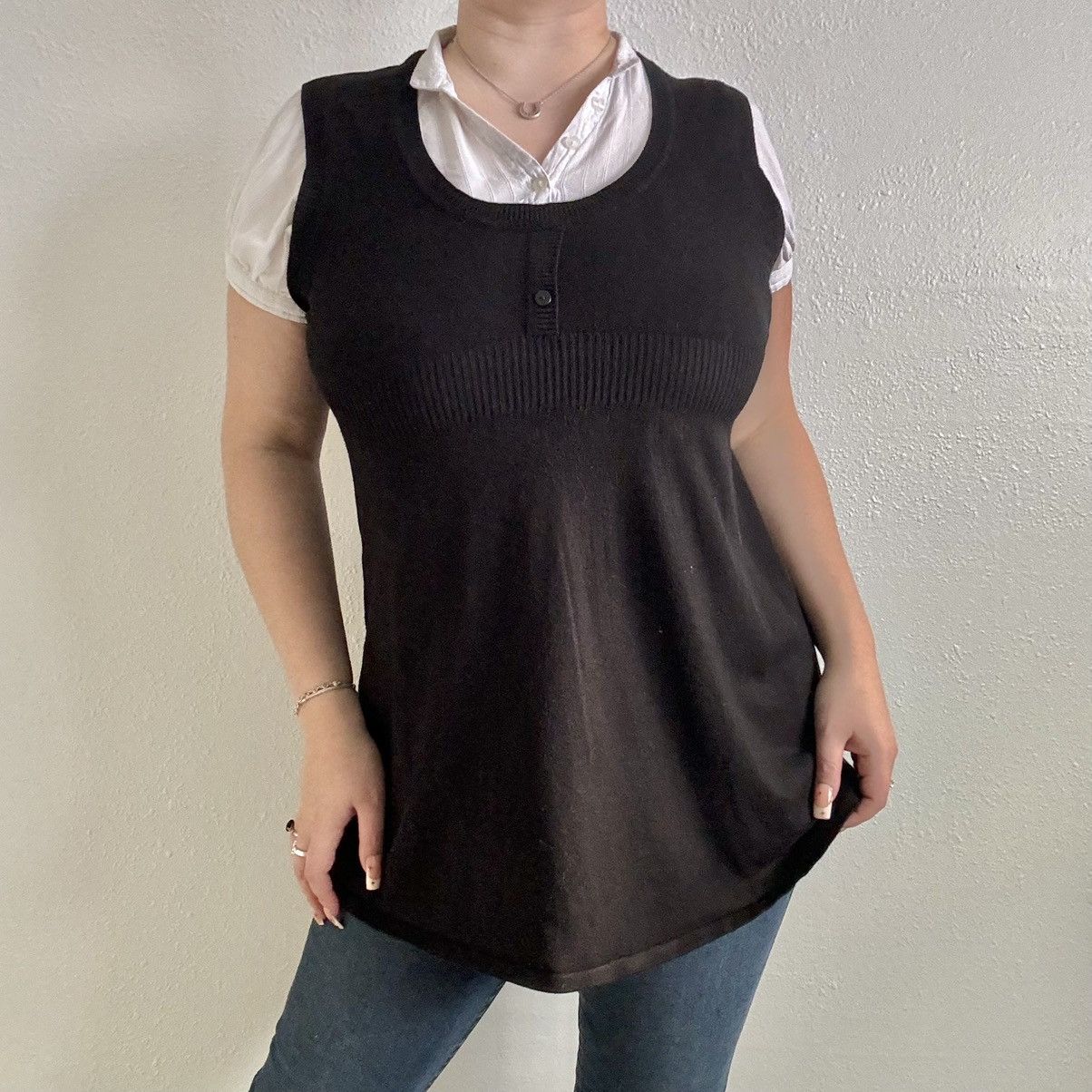 Other DEBBIE MORGAN Vintage Black White Knit Milkmaid Academia Top Size L / US 10 / IT 46 - 2 Thumbnail