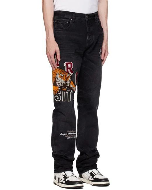 Amiri o1w1db11224 Varsity Tiger-Appliqué Straight-Leg Jean Black Size US 32 / EU 48 - 3 Thumbnail