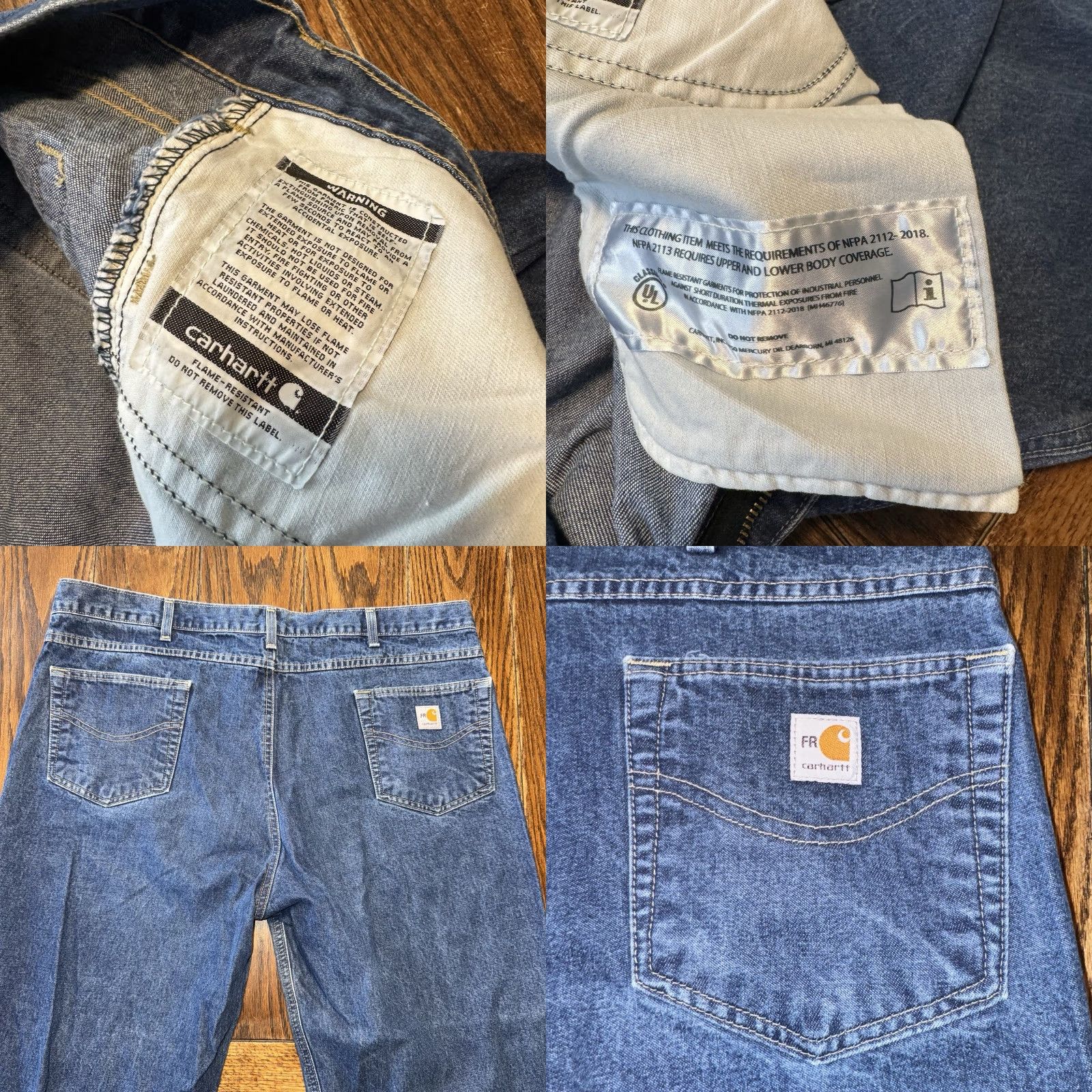 Carhartt VINTAGE Carhartt Jeans Mens 44x30 FR Flame Resistant Work 2112 Cat 2 Denim Blue 5-Pocket Mens Size US 44 / EU 60 - 8 Thumbnail