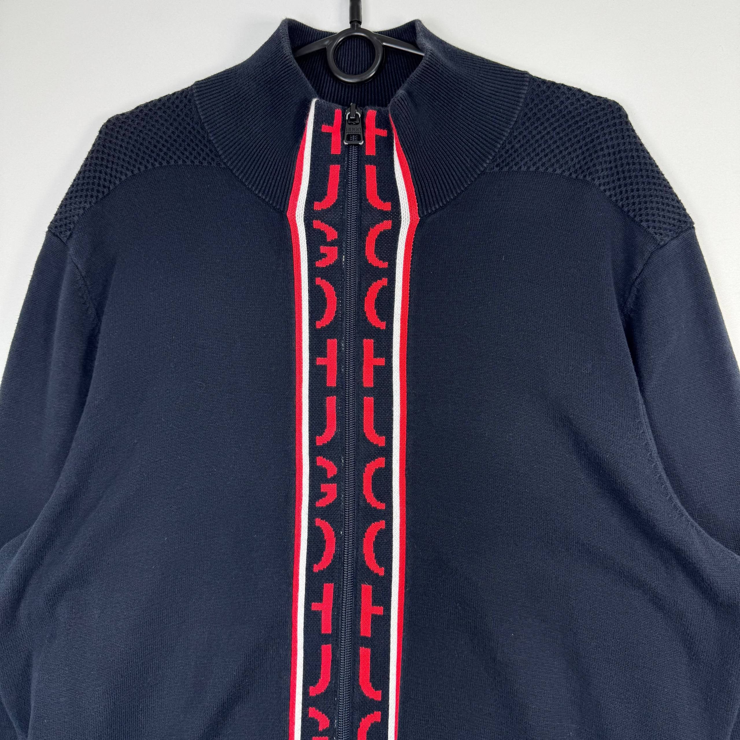Hugo Boss Hugo Boss Zip Knit Cardigan Sweater Navy Red Mens Size XL Size US XL / EU 56 / 4 - 2 Thumbnail