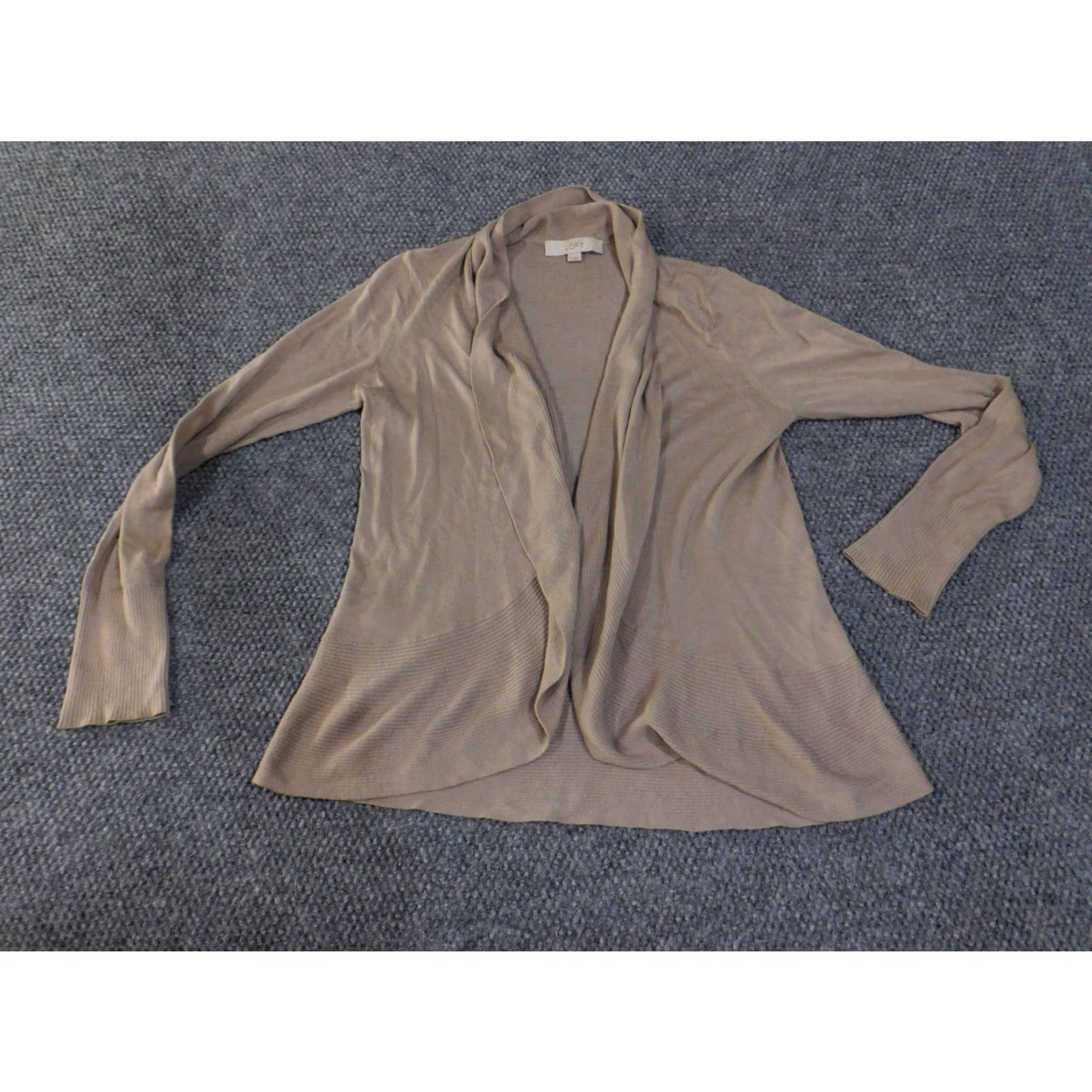 Loft Ann Taylor LOFT Cardigan Sweater Womens Small Taupe Open Front Draped Shawl Size S / US 4 / IT 40 - 2 Thumbnail