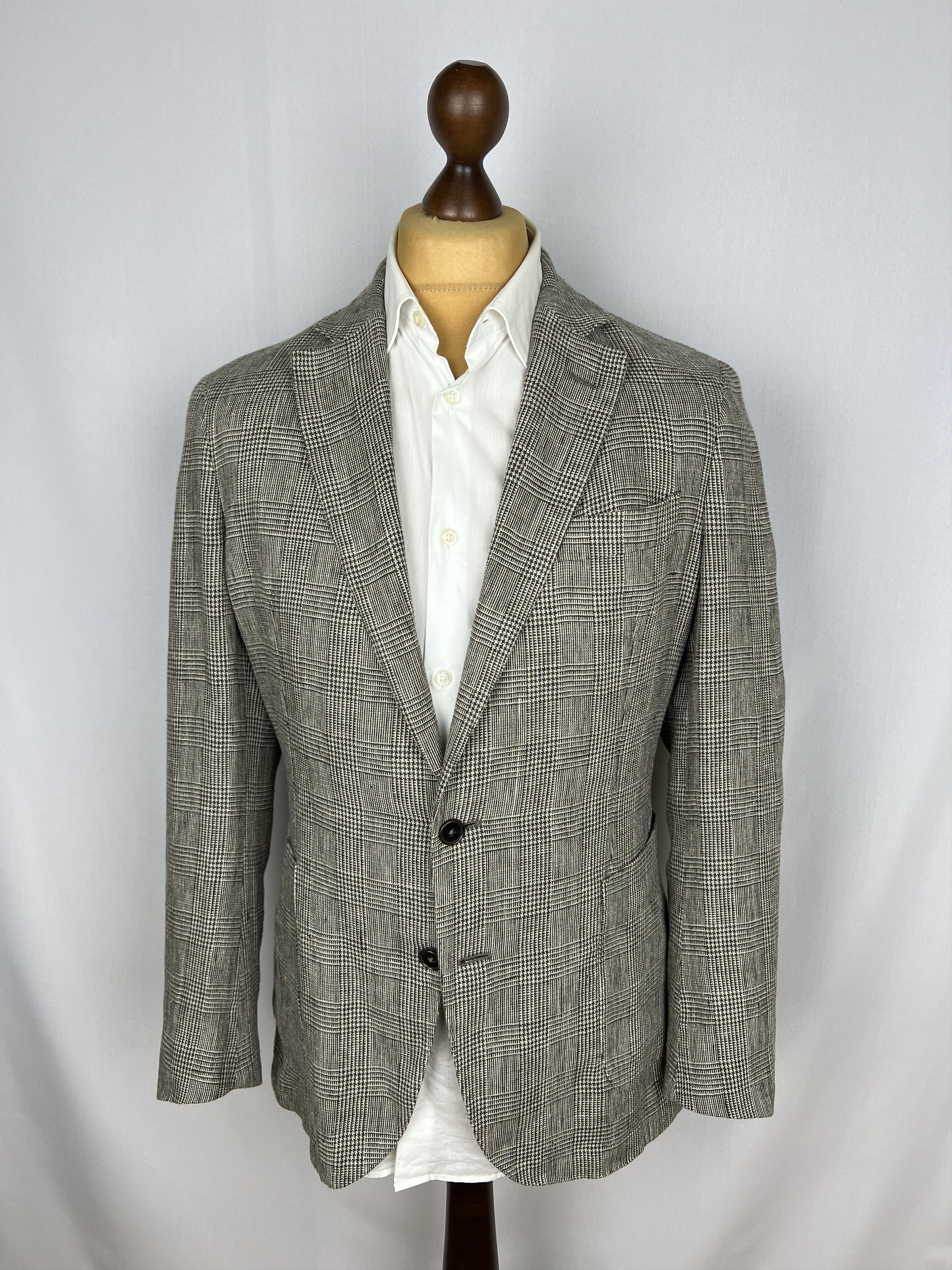 Italic PELIKAMO Zurich Beige-Gray Plaid Linen Unlined Sport Coat Size 38R - 1 Thumbnail