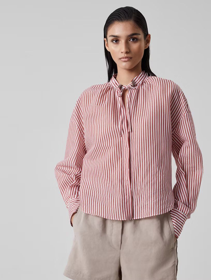 Brunello Cucinelli o1y0725 Striped Shirt in Red/White Size M / US 6-8 / IT 42-44 - 4 Thumbnail