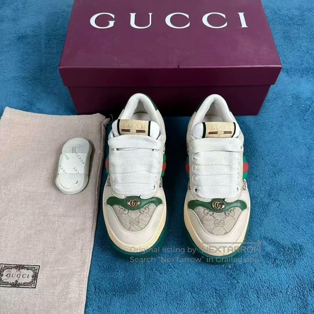 gucci dirty sneakers green and beige.