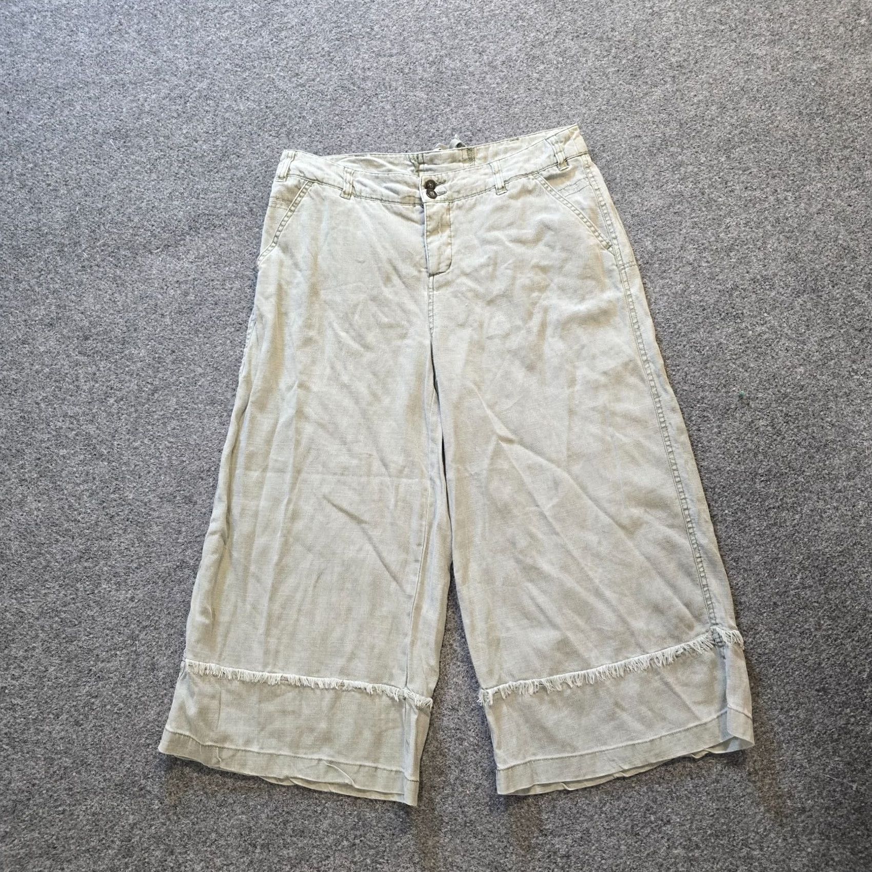 Vintage Sundance Pants Women 8P Green Linen Blend Wide Leg Crop Casual Boho Pockets Cropped Size 30" / US 8 / IT 44 - 2 Thumbnail