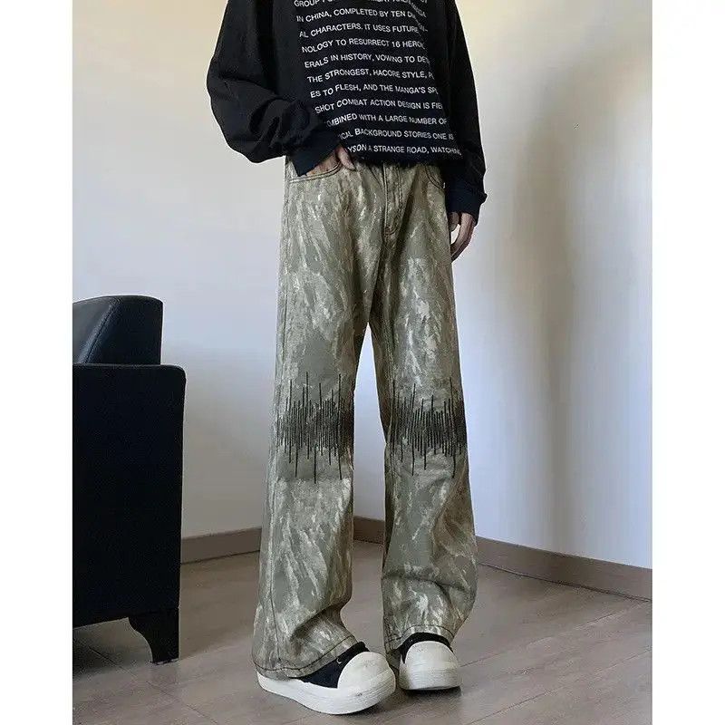 Japanese Brand Retro loose camouflage embroidered jeans Size US 32 / EU 48 - 4 Thumbnail