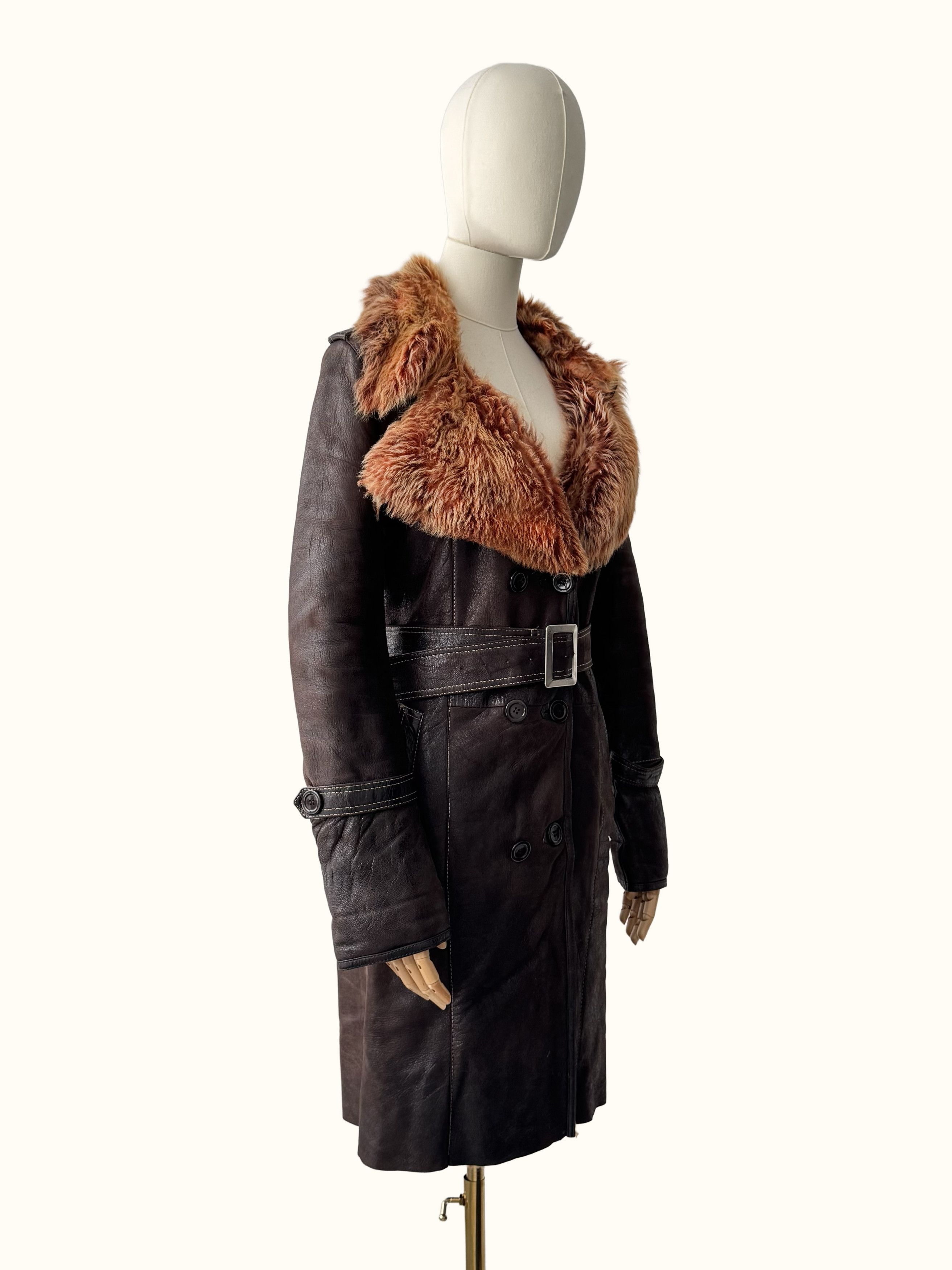 Vintage Vintage Real Sheepskin Coat With Belt (B250)D15E2 Size XS / US 0-2 / IT 36-38 - 2 Thumbnail